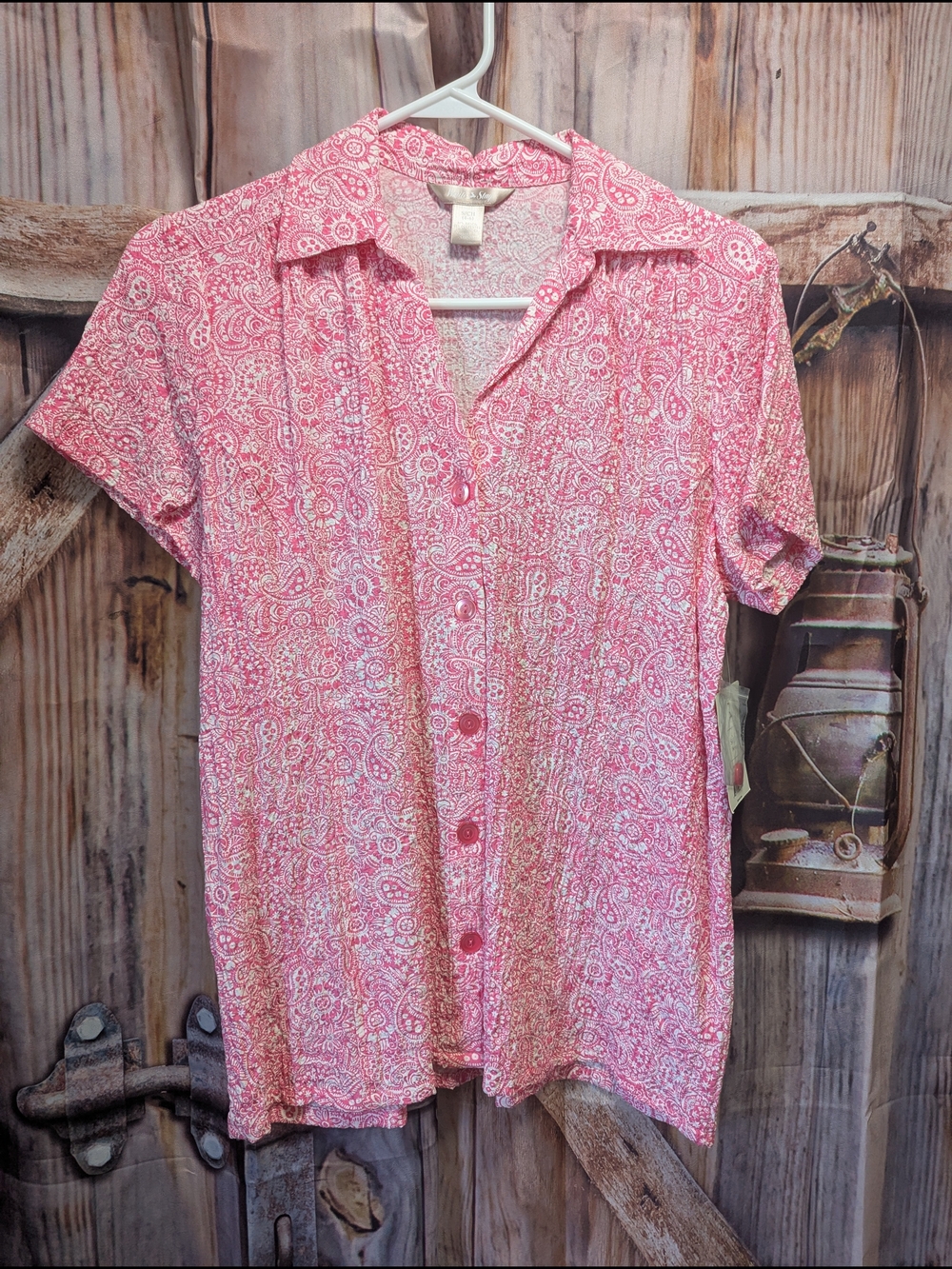 White Stag Pink Paisley Short Sleeve Button-Front Shirt